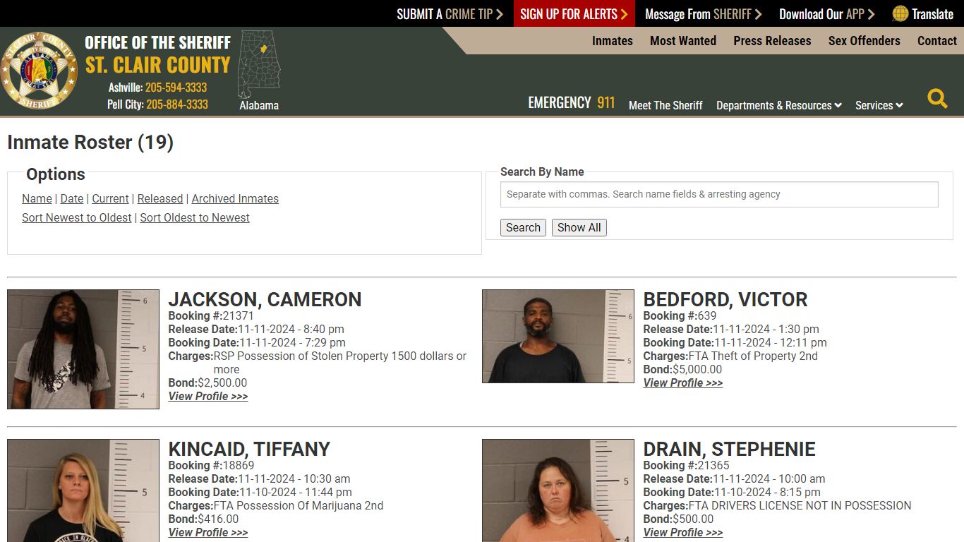 Inmate Roster - Released Inmates Booking Date Descending - St. Clair ...