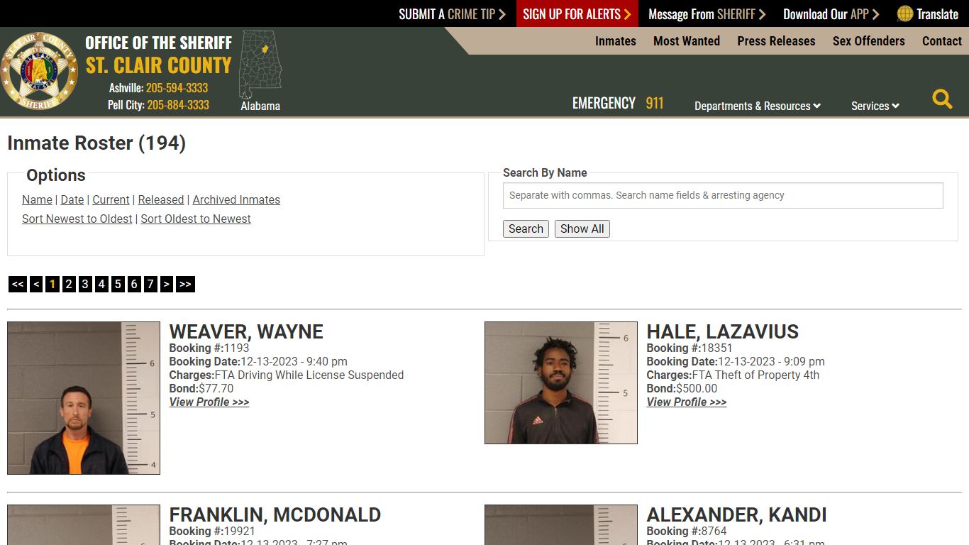Inmate Roster (180) - St. Clair County Sheriff's Office