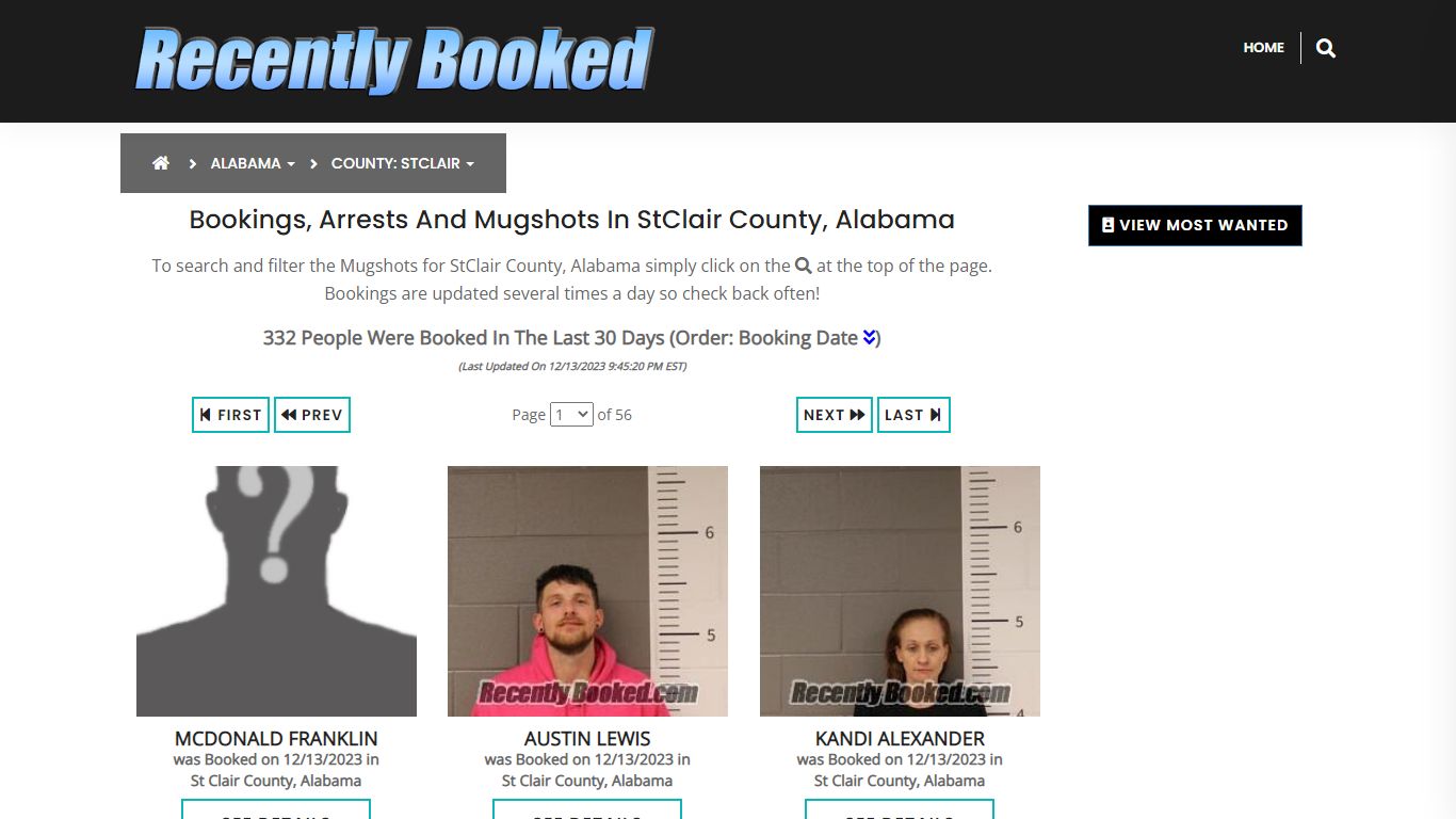 Recent bookings, Arrests, Mugshots in StClair County, Alabama